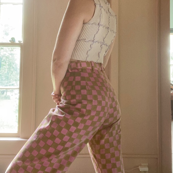 SZ Blockprints Disco Pants in rose and camel checker - Picture 3 of 8